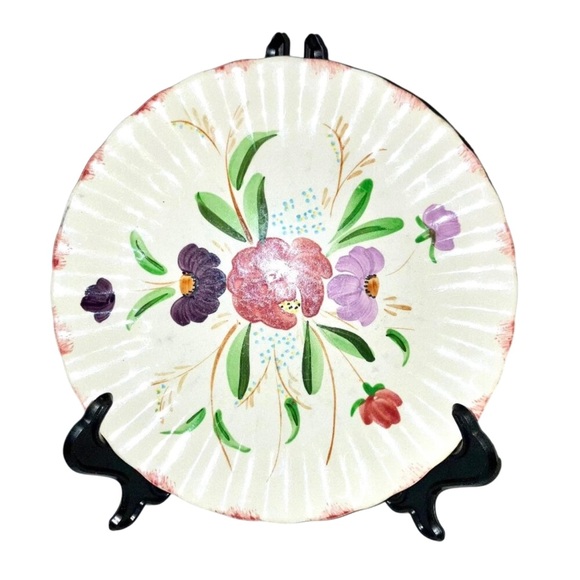 Blue Ridge Southern Potteries Hand Painted 10" Plate with Florals Scallop Edge - Picture 1 of 4